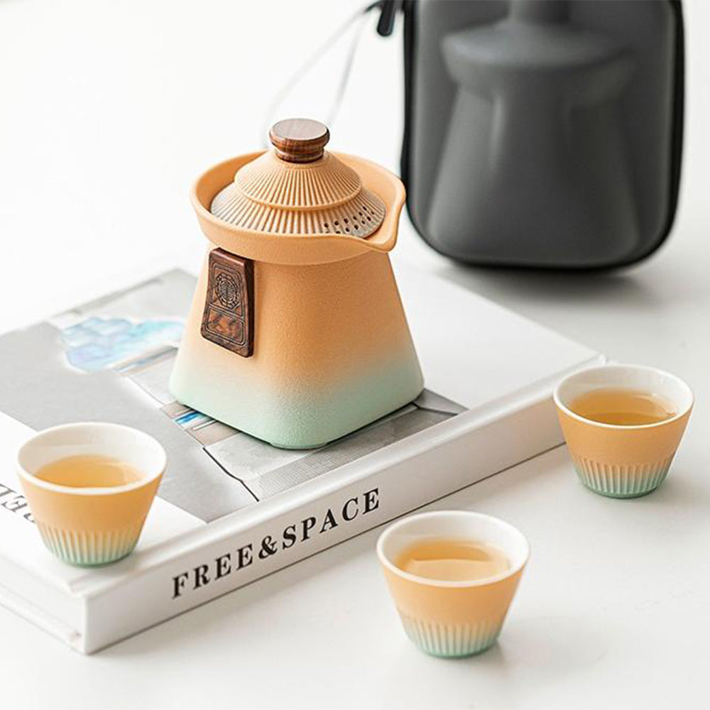 Premium Chinese Palace Kuai Ke Travel Tea Set - Portable Ceramic Tea Cup with Infuser - Perfect for Camping, Office, and Gifts