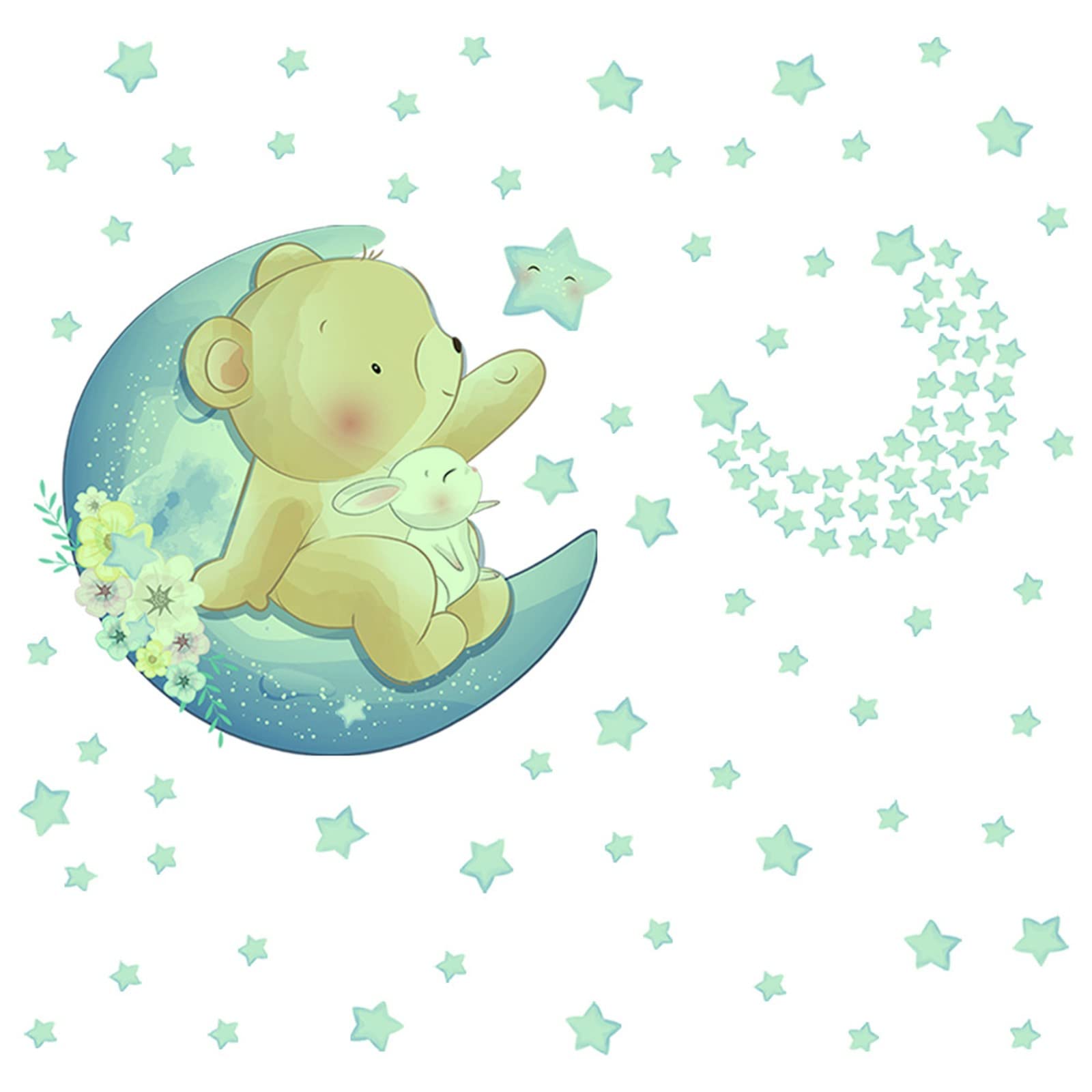 Celendi Boho Wall Decor - Cartoon Elephant Moon Star Fluorescent Wall Stickers for Kids Room, Nursery, Bedroom - Creative Decorative Stickers for Home & Office Decor