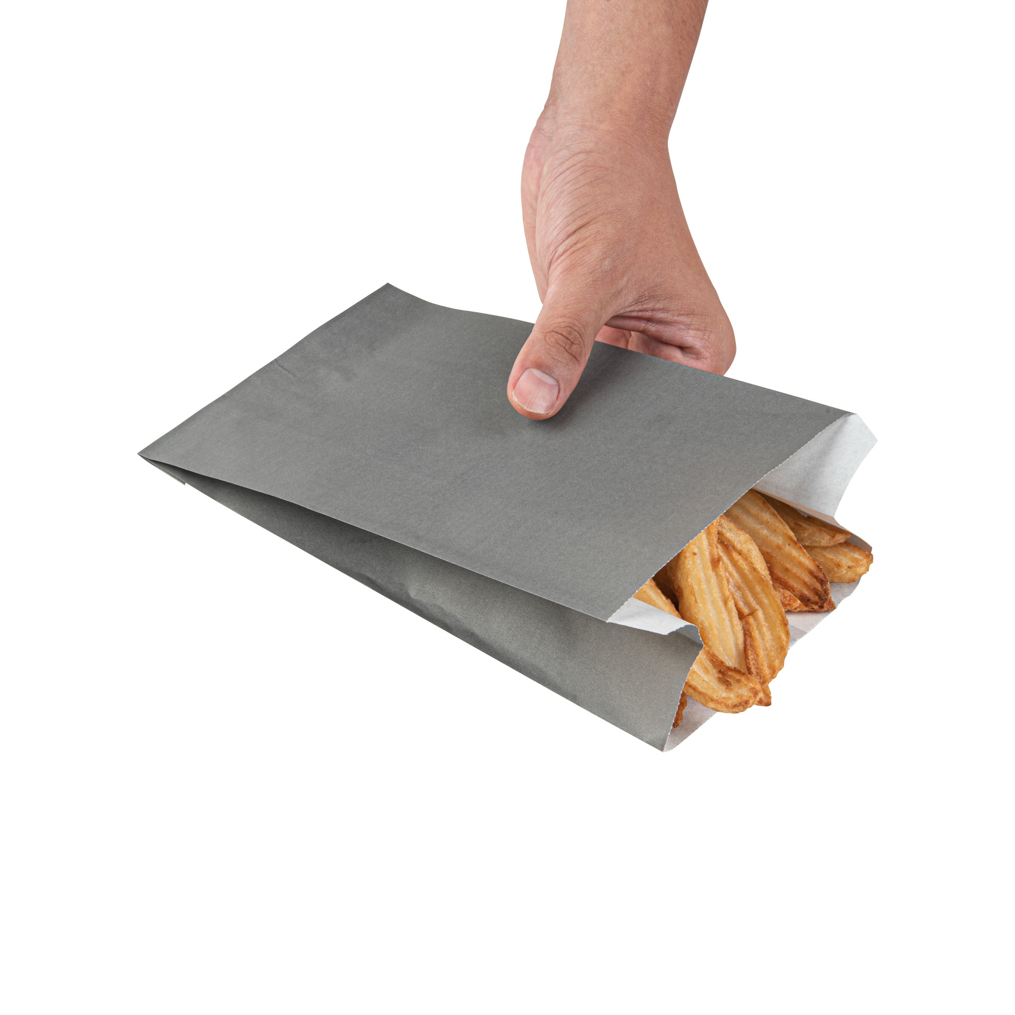 Eco-Friendly Gray Paper French Fry & Snack Bags - 5 x 3 x 8 3/4 Inches (100 Count) - Perfect for Restaurants, Food Trucks & Party Snacks