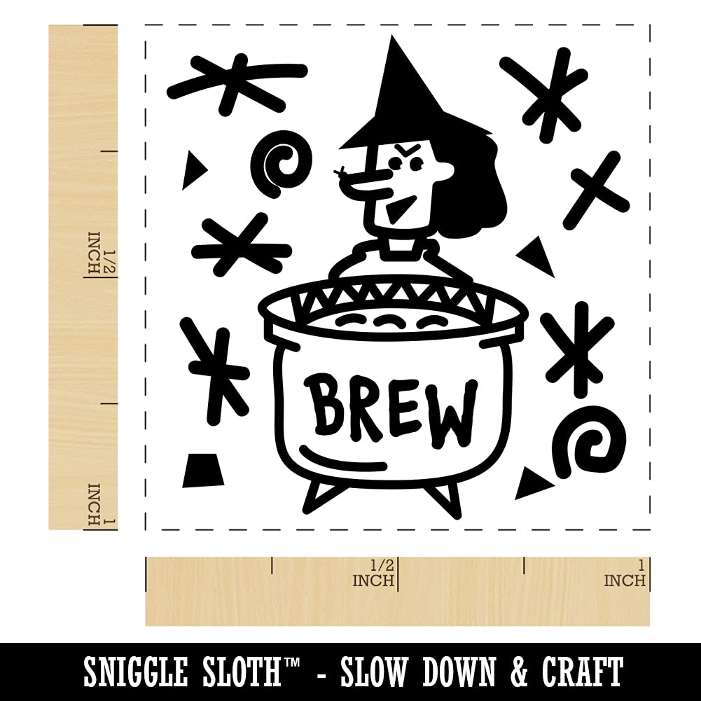 Halloween Witches Brew Pot Self-Inking Rubber Stamp - 1 Inch Small Black Ink Stamper for DIY Crafts, Scrapbooking & Party Invitations