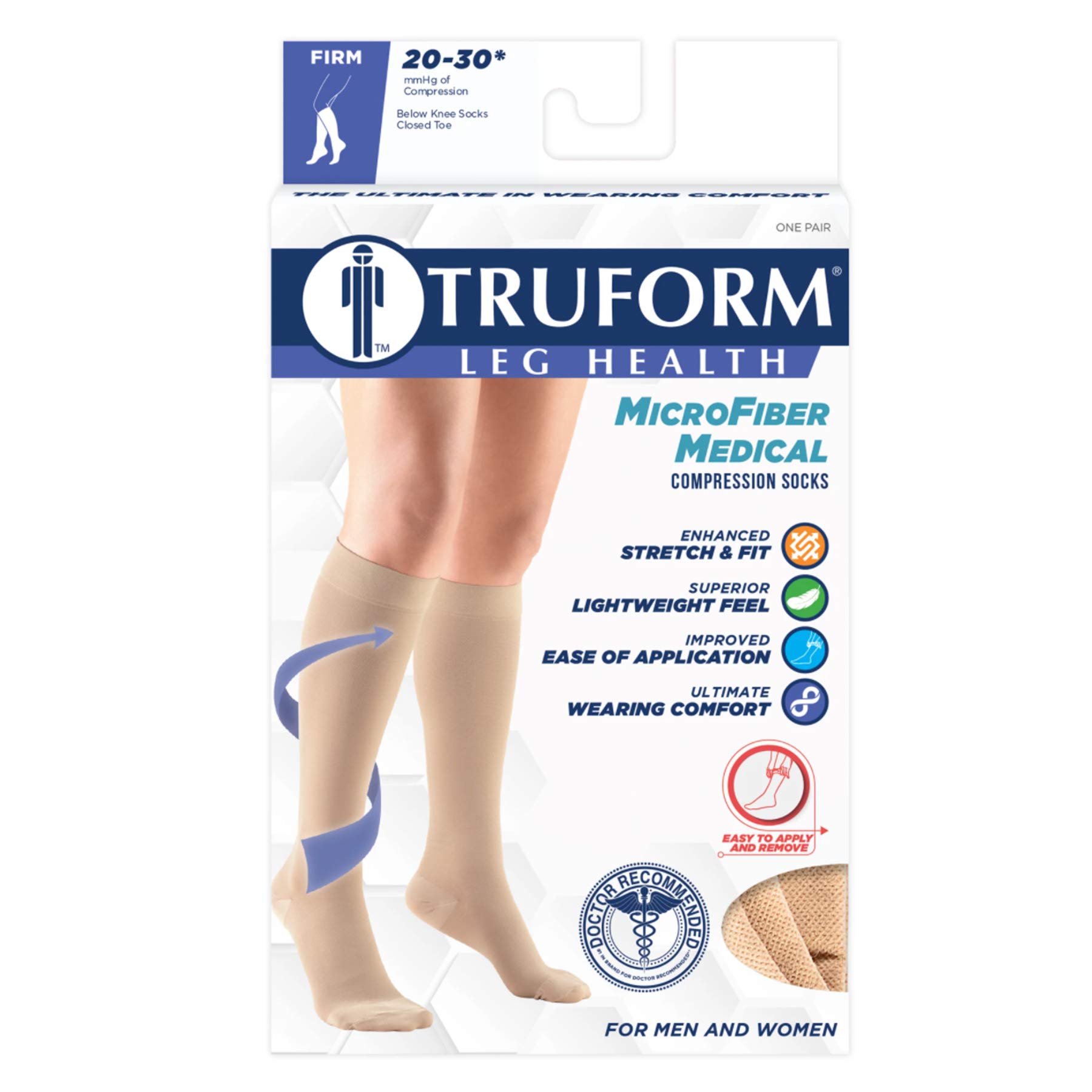 Truform 20-30 mmHg Compression Socks for Men & Women - Knee High Support Stockings with Closed Toe - Medium Size Black Microfiber - Ideal for Travel, Work & Varicose Vein Relief