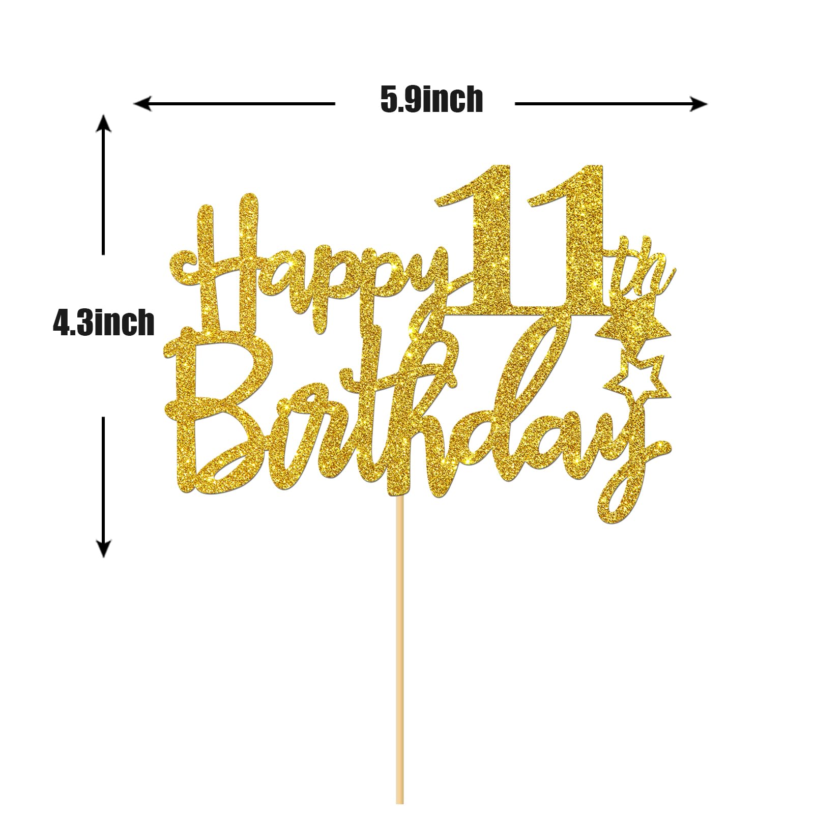 11th Birthday Cake Topper - Gold Glitter 'Cheers to 11 Years' Sign - Party Decoration Supplies for Girls & Boys | Perfect for Birthday Cakes, Cupcakes & Dessert Tables