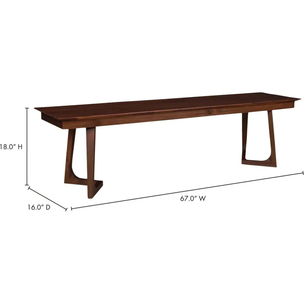67 Inch Walnut Brown Mid Century Modern Bench - Stylish and Durable Wooden Bench for Living Room, Bedroom, or Entryway