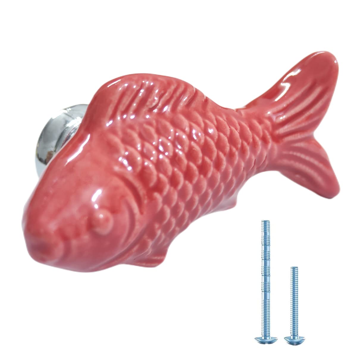 10 Pack Red Goldfish Cabinet Pulls - Vintage Animal Drawer Knobs - Handles for Dresser, Cupboard, Cabinet - Perfect for Kitchen, Bathroom, Kids Room Decor
