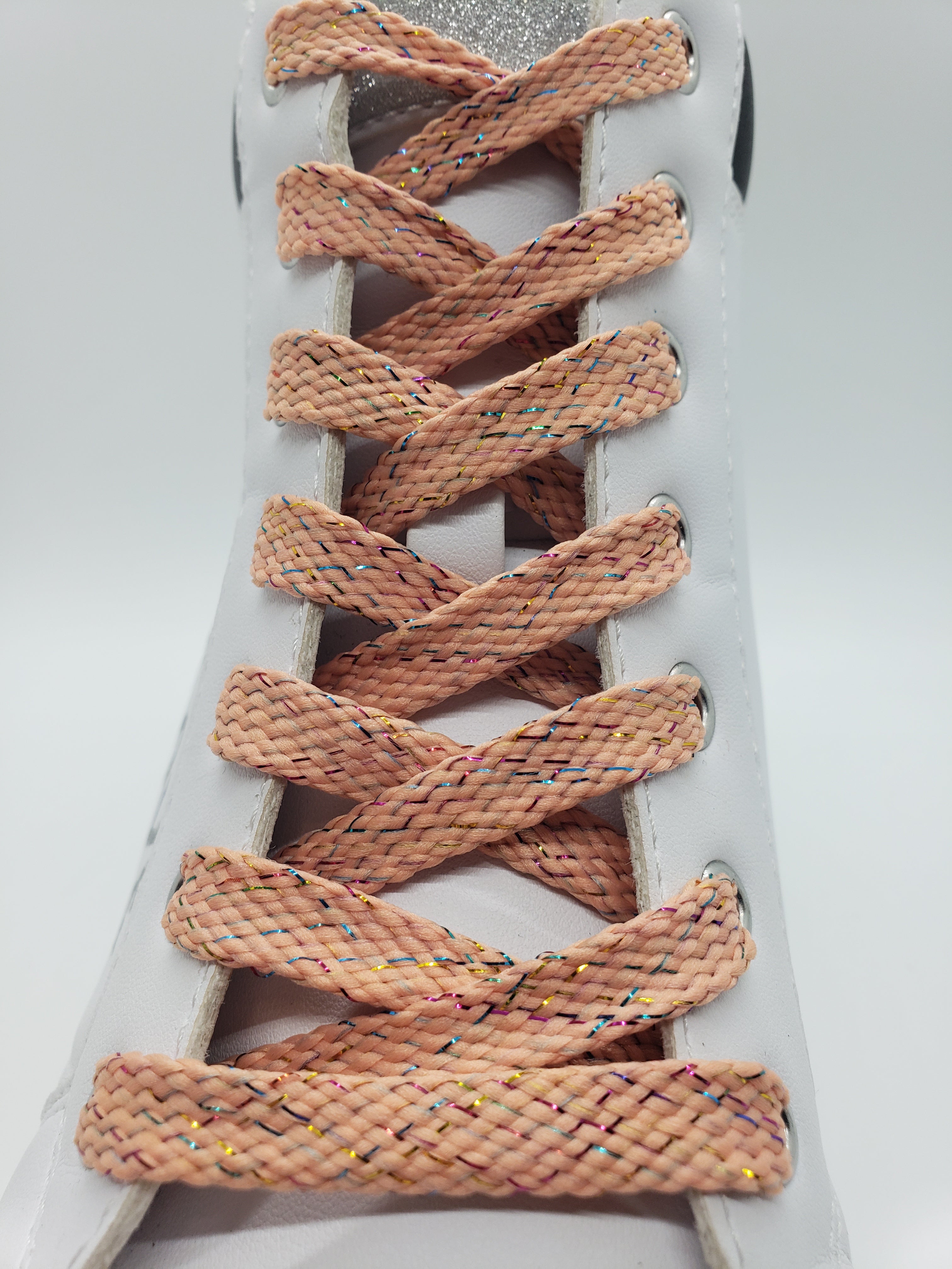 Sparkly Flat Shoelaces for Sneakers - Peach Color Shoe Laces for Women & Men - Perfect for Casual Shoes, Running Sneakers and Fashion Accessories