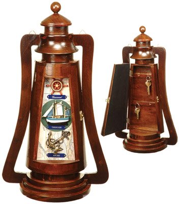 HS Wooden Nautical Lantern with Key Box - Rustic Coastal Decor for Home, Porch, Garden & Outdoor Lighting - Perfect for Beach House, Cottage, or Marine-Themed Interior Design