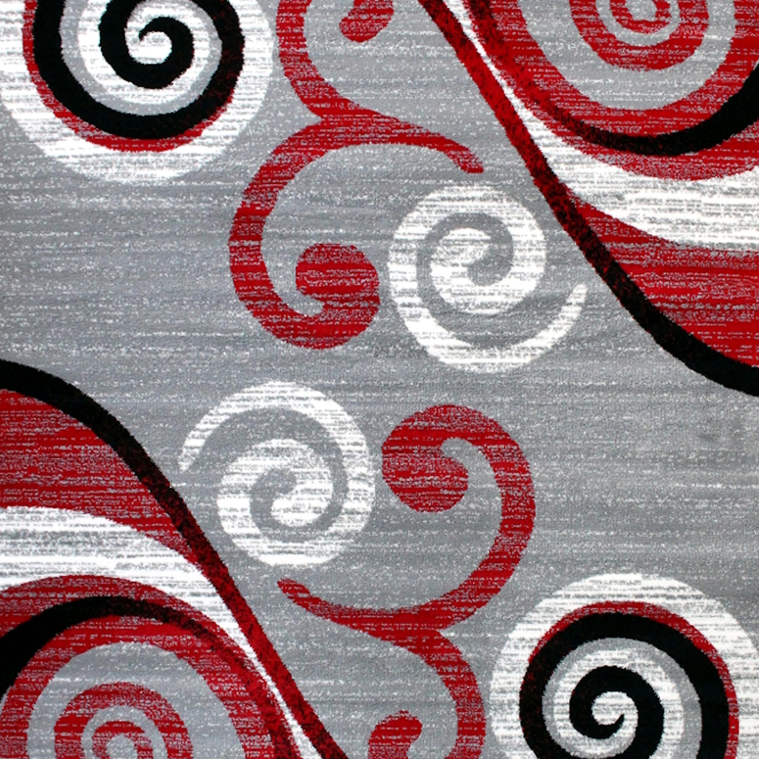 EMMA + OLIVER Olefin Accent Rug 5x7 - Red Swirl Pattern Plush Pile with Jute Backing - Stain & Moisture Resistant Easy-Care Area Rug for Living Room, Bedroom or Office Decor