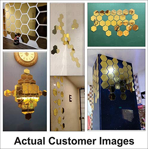 Hexagon Acrylic Mirror Stickers - 24 Pack Gold Wall Decals for Home Decor, Bedroom, Living Room, Kitchen - Self-Adhesive Peel & Stick Hexagonal Mirror Tiles for DIY Wall Art and Modern Interior Design