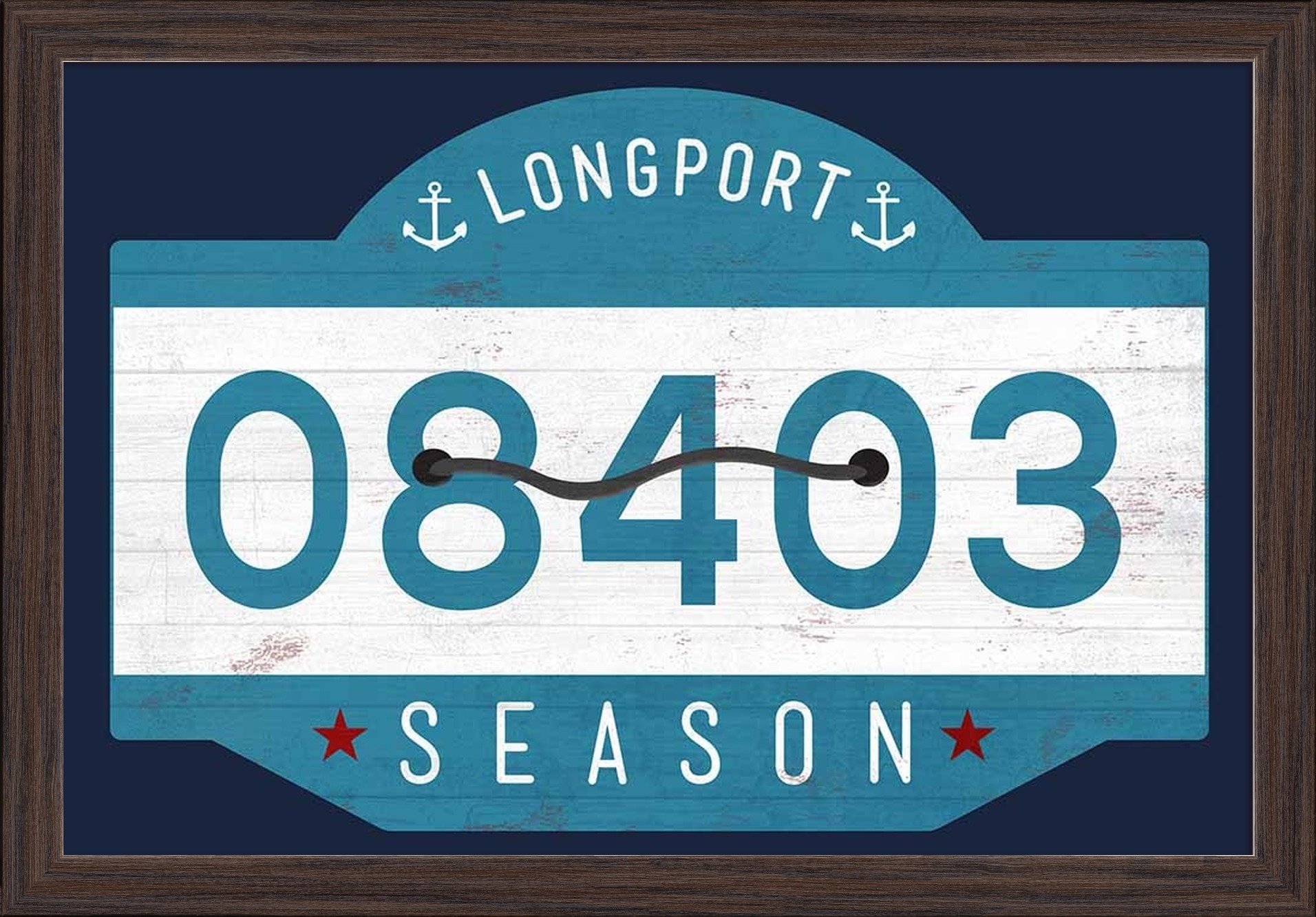 Longport New Jersey Beach Tag - 16x24 Inch Giclee Fine Art Print with Recycled Wood Frame in Espresso Brown - Perfect for Coastal Home Decor & Beach House Wall Art