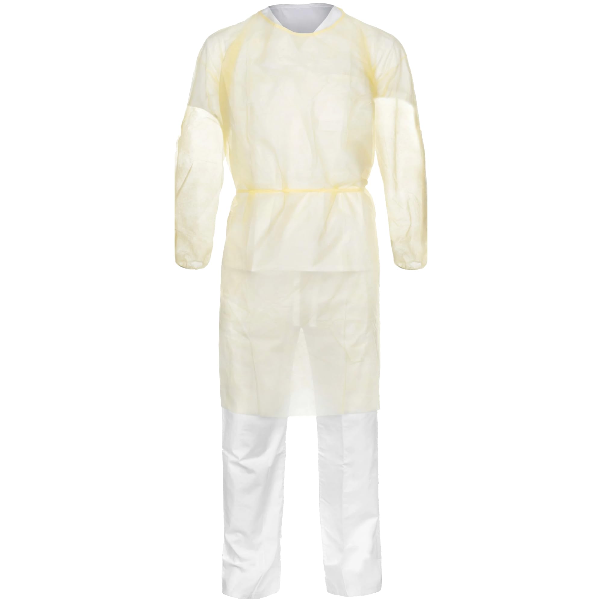 Lakeland Disposable Isolation Gown - Lightweight & Durable with Serged Seams, Neck & Waist Ties for Full Coverage - White (100 Pack, Sizes SM-LG) - Ideal for Medical, Dental, Lab & Healthcare Professionals