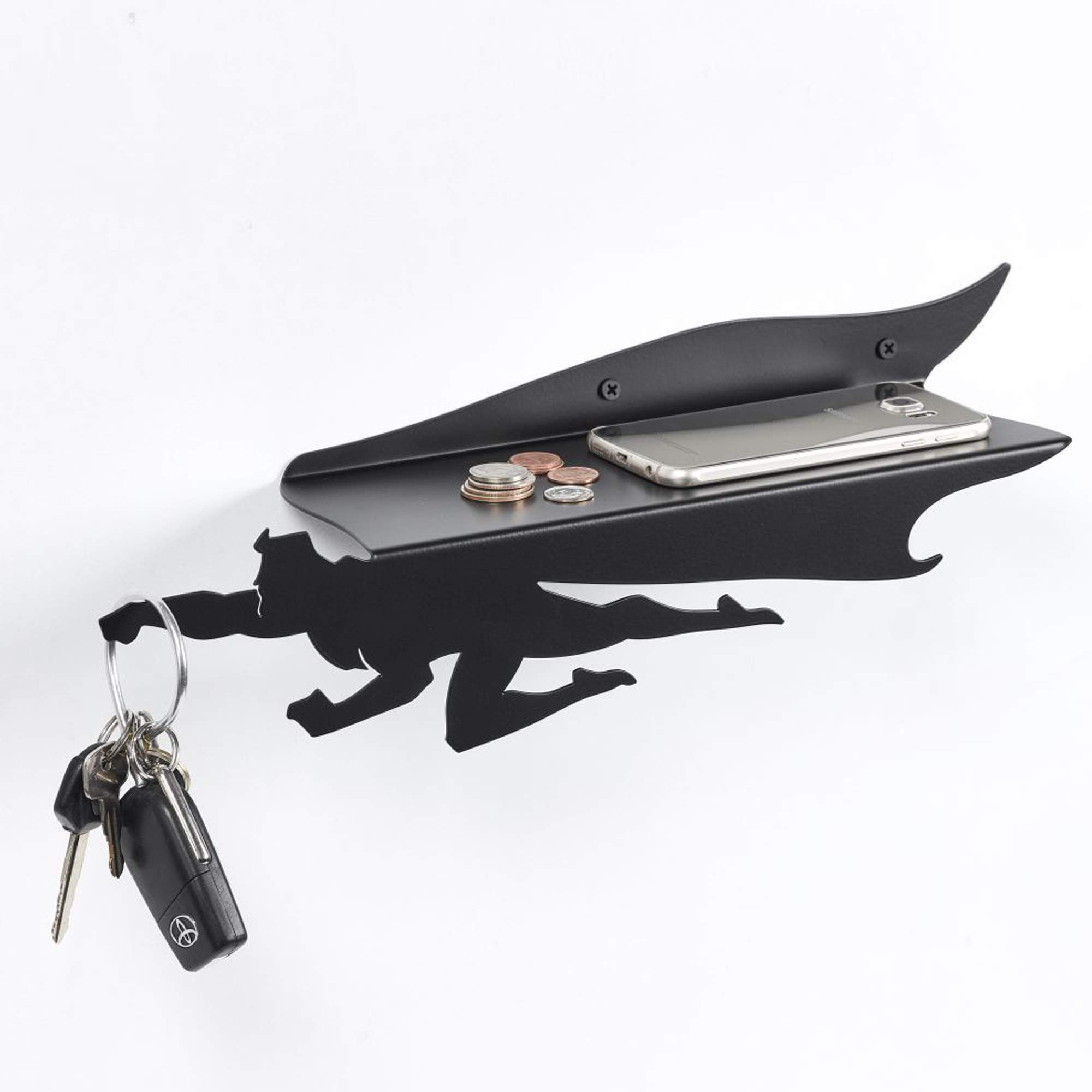 Black Metal Wall Mounted Mail Organizer & Key Holder - Entryway Shelf for Home Organization - Living Room Storage Rack with Hooks for Keys, Letters & Small Items - Perfect for Entryway Decor & Housewarming Gifts