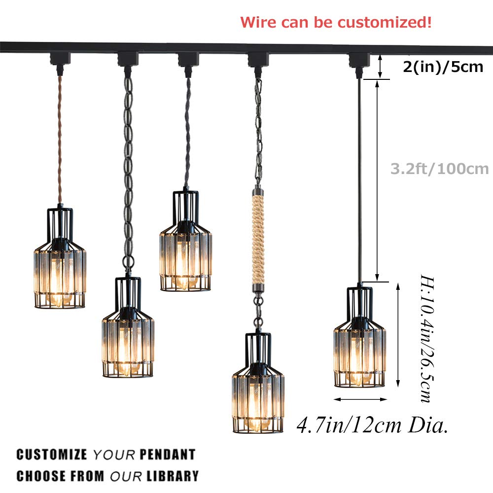Dimmable Juno-Style Track Pendant Light - Modern Clear Crystal Shade, Industrial Vintage Design, Instant On for Kitchen Island - Customizable 3-Light Set | Perfect for Dining Rooms, Living Areas & Commercial Spaces