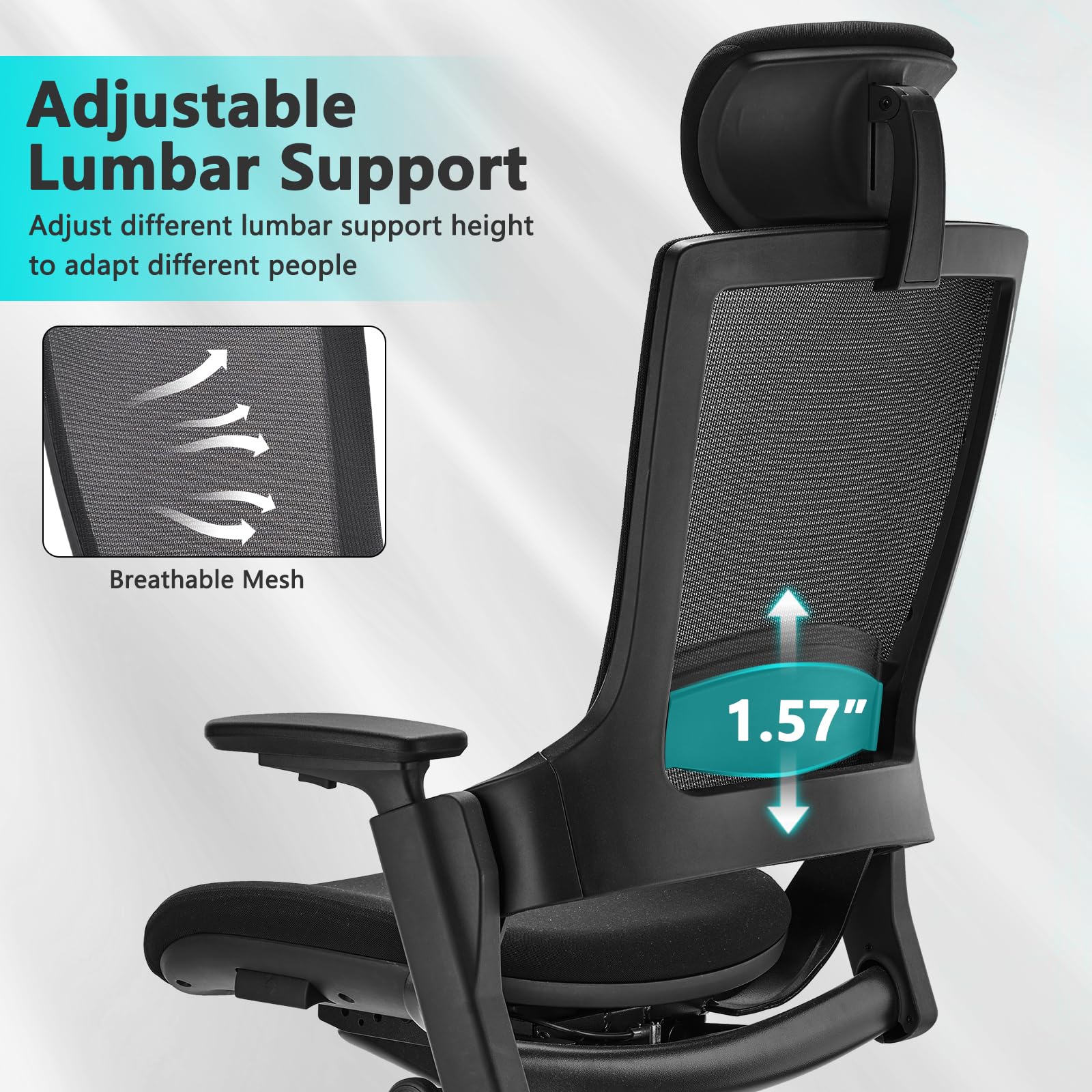 CLATINA Ergonomic High Swivel Executive Office Chair - Adjustable Height, 3D Armrests, Lumbar Support & Mesh Back - Black (2-Pack) for Home Office, Gaming & Workspace Comfort