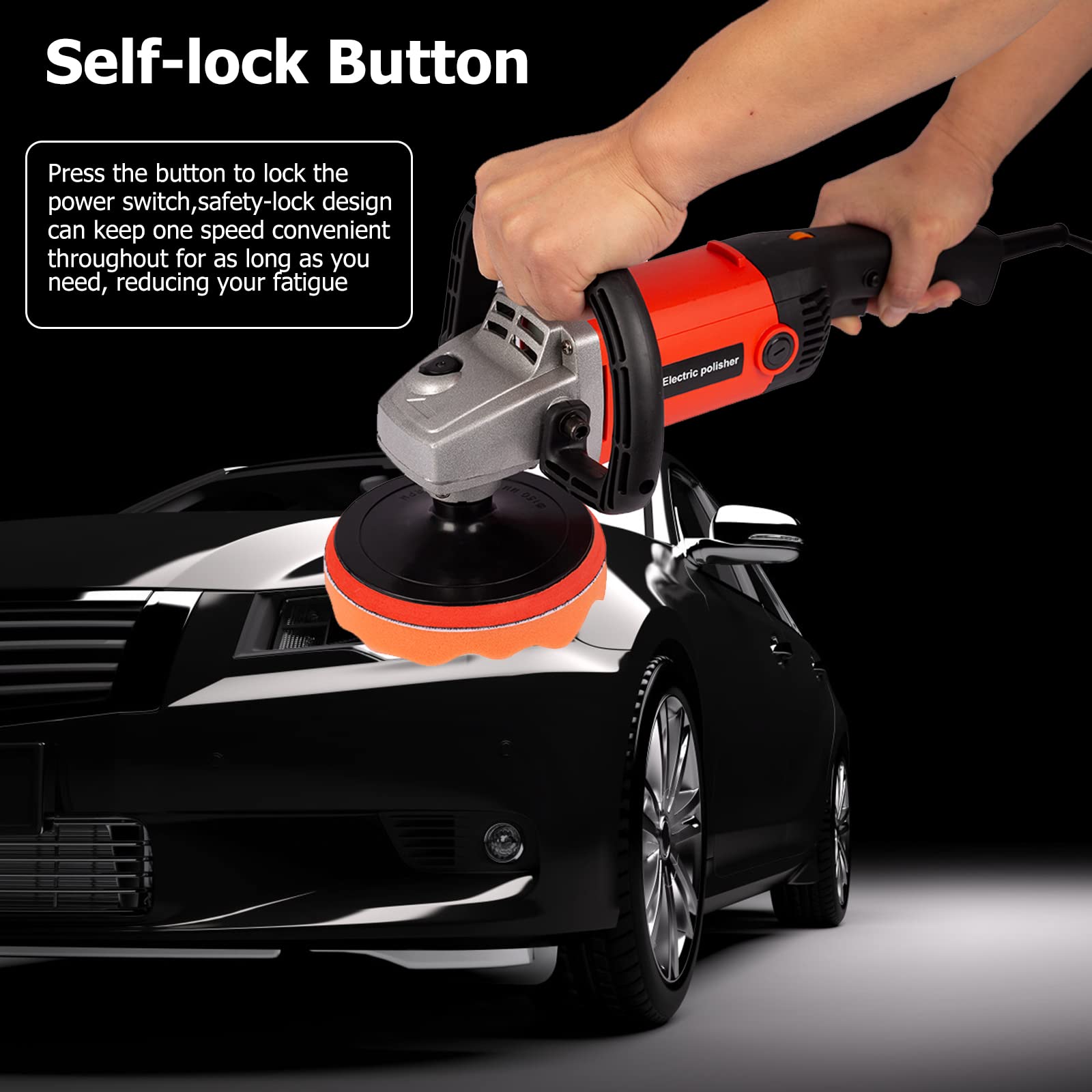 Yoluckea 10A Electric Car Buffer Polisher with 7” Pad, 6 Variable Speeds, Detachable Handle & Accessories - Ideal for Car Detailing, Waxing, and Polishing