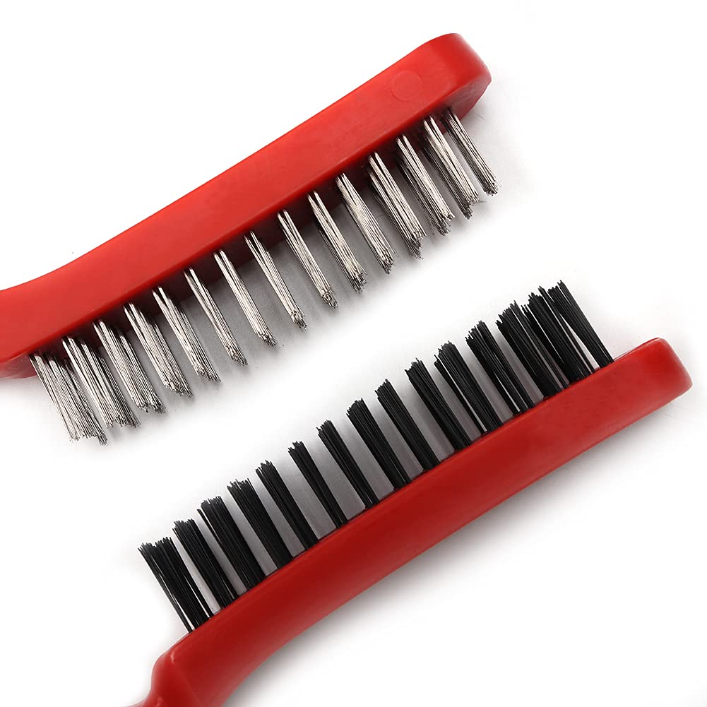 MAXMAN Heavy Duty 12-Inch Wire Scratch Brush with Plastic Handle - Rust Remover & Descaling Tool for Metal, Cars, Welding (Ideal for Automotive Repair, Metalworking & DIY Projects)