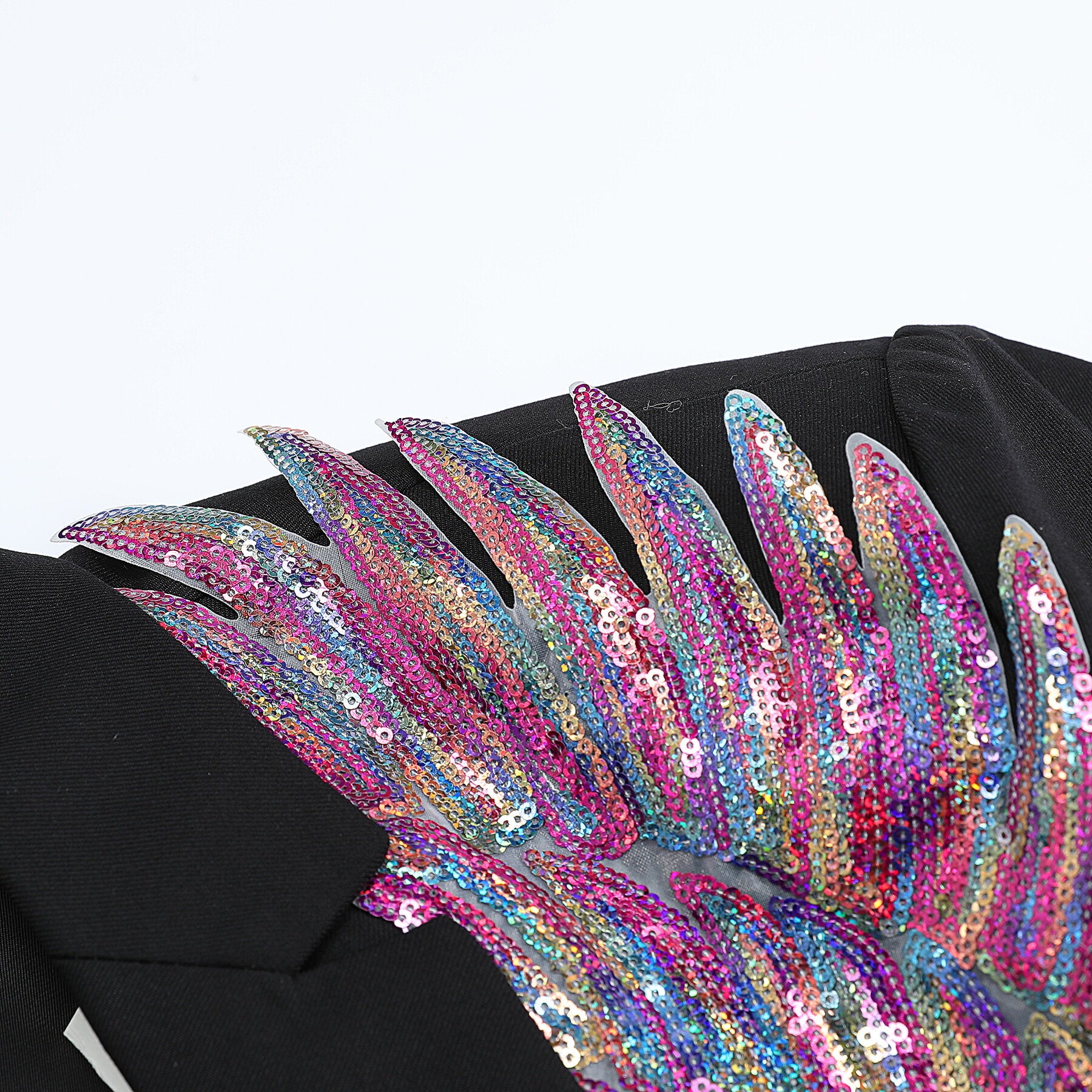 Elegant Black Blazer Dress with Pink Wings & Floral Embroidery - Women's Fashion Office Wear & Party Outfit