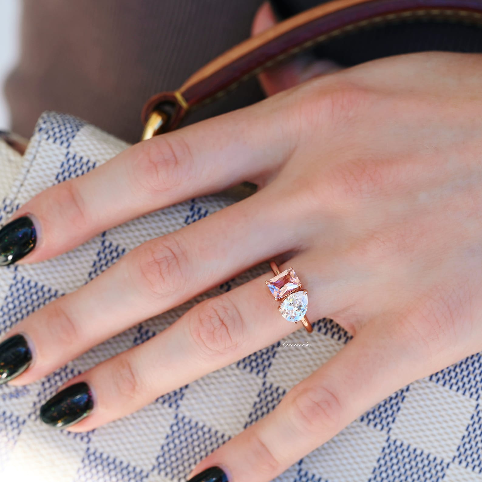 14K White Gold Toi Et Moi Morganite & Moissanite Engagement Ring - Perfect for Proposals, Anniversaries & Romantic Gifts
