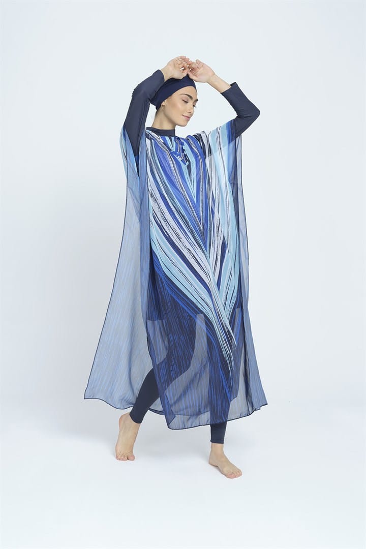 4-Piece Blue Modest Swimsuit Set for Women - Full Coverage Swimwear for Beach, Pool & Vacation