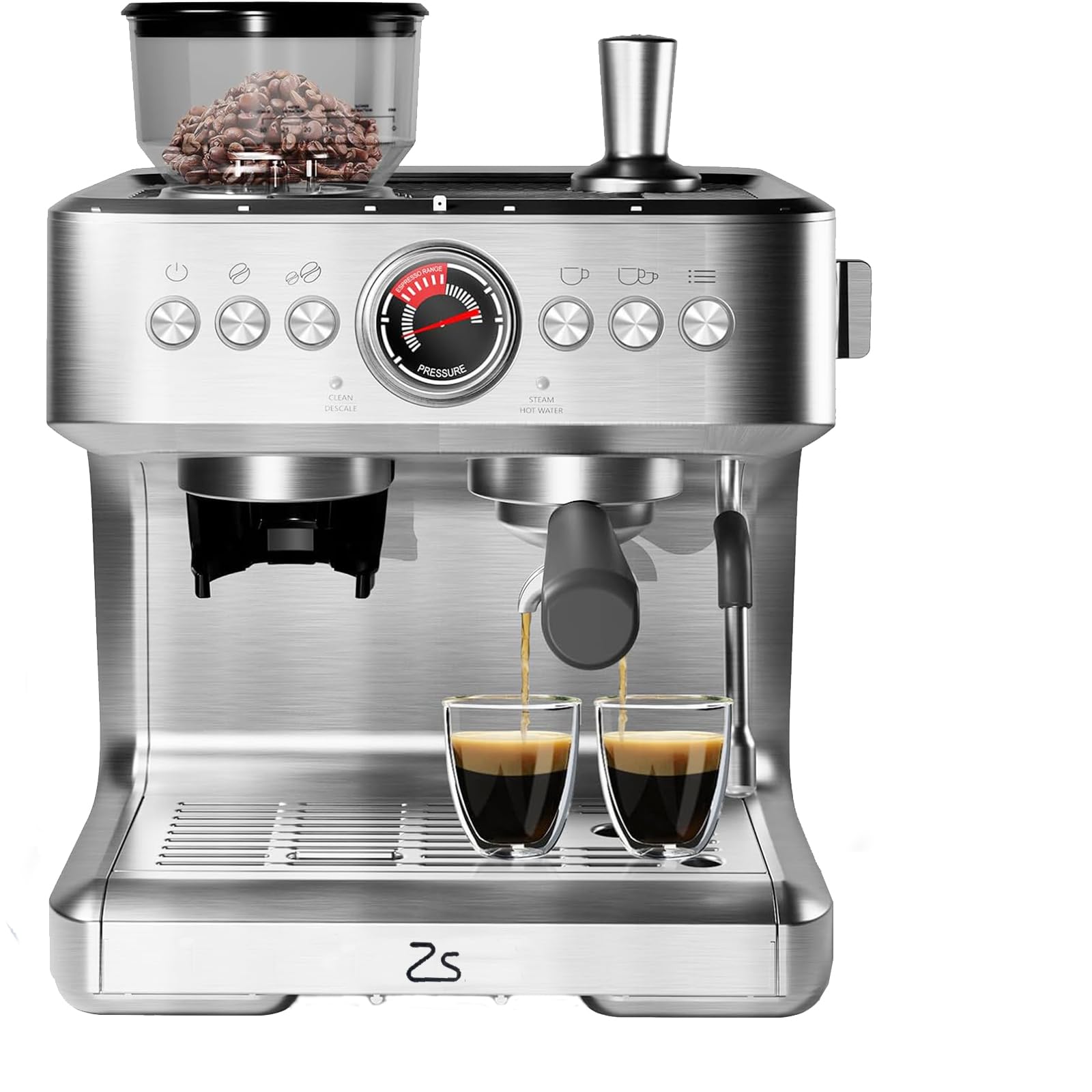 GlowSol 20-Bar Semi Automatic Espresso Machine with Built-in Bean Grinder & Milk Frother, 2.8L Water Tank - Perfect for Home Baristas to Make Latte, Cappuccino and Specialty Coffee Drinks (Ideal for Kitchen, Office or Small Coffee Shop Use)