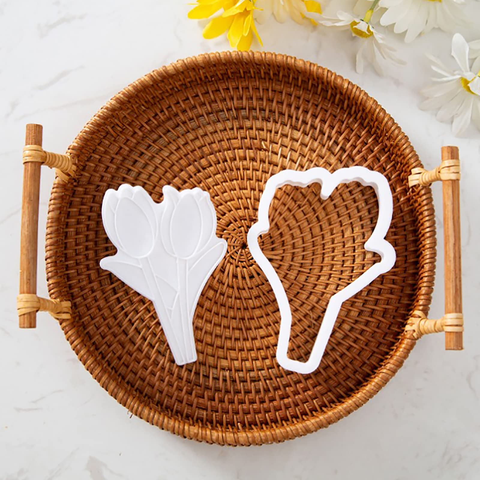 3D Tulip Fondant Embosser & Cookie Stamp for Baking - Double Tulips Design for Cake, Cookie & Fondant Decorating - Perfect for Mother's Day, Birthdays & Special Occasions