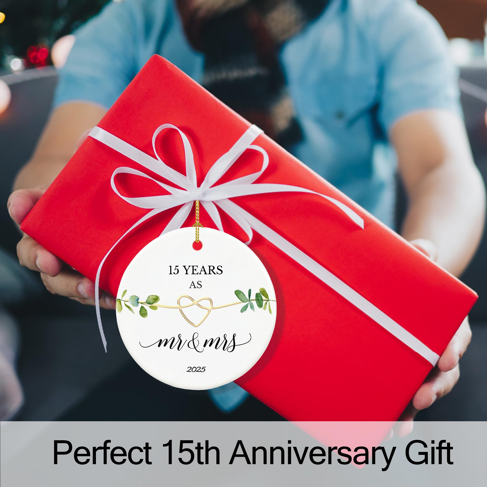 15th Wedding Anniversary Ornament - 2.9