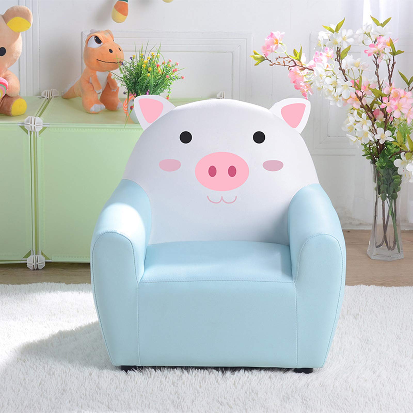 Xin Hai Yuan Kids Sofa - Cartoon Princess Chair for Girls, Cute Mini Lazy Sofa Seat for Toddlers & Children (Blue Piggy Design) - Perfect for Playrooms, Bedrooms & Nursery Decor