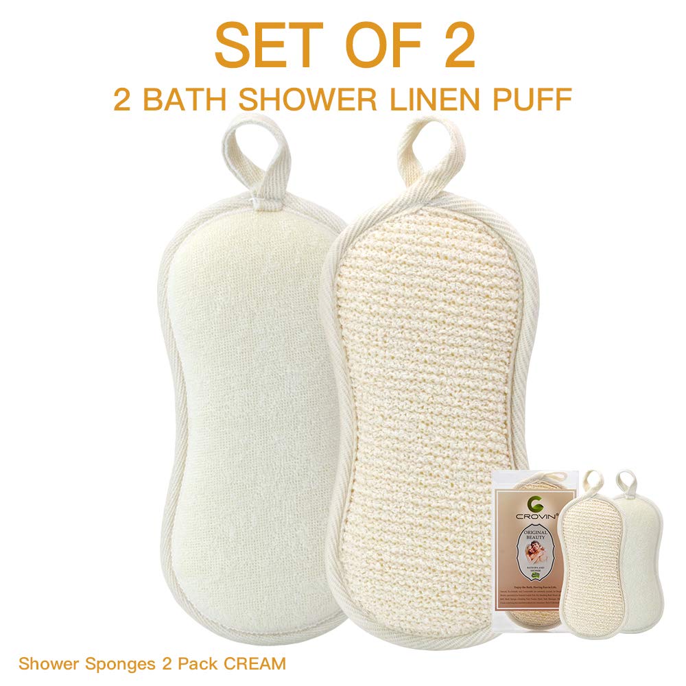 CROVIN 2 Pack Exfoliating Bath Sponge Pads for Shower & Body Scrub - Soft & Durable Exfoliator for Smooth Skin, Perfect for Daily Use & Spa Days