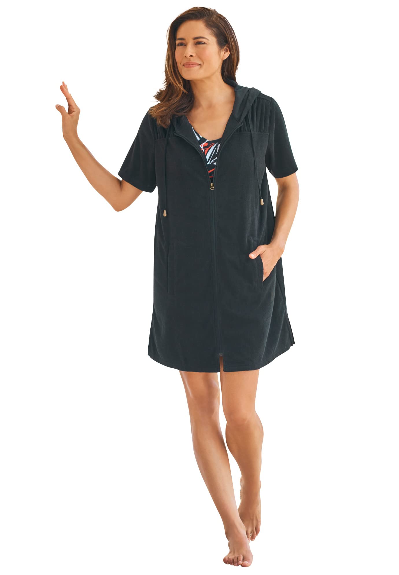 Swim 365 Women's Plus Size Hooded Terry Swim Cover Up - Quick Dry Beach Wrap for Pool, Vacation & Summer Outings