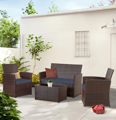 Brown Wicker+blue Cushion