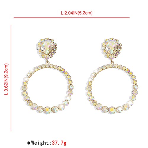 Jumwrit Rhinestone Large Hoop Earrings for Women - Big Circle Dangle Statement Jewelry, Sparkling Geometric Teardrop Earrings (Silver) | Perfect for Parties, Weddings & Evening Events
