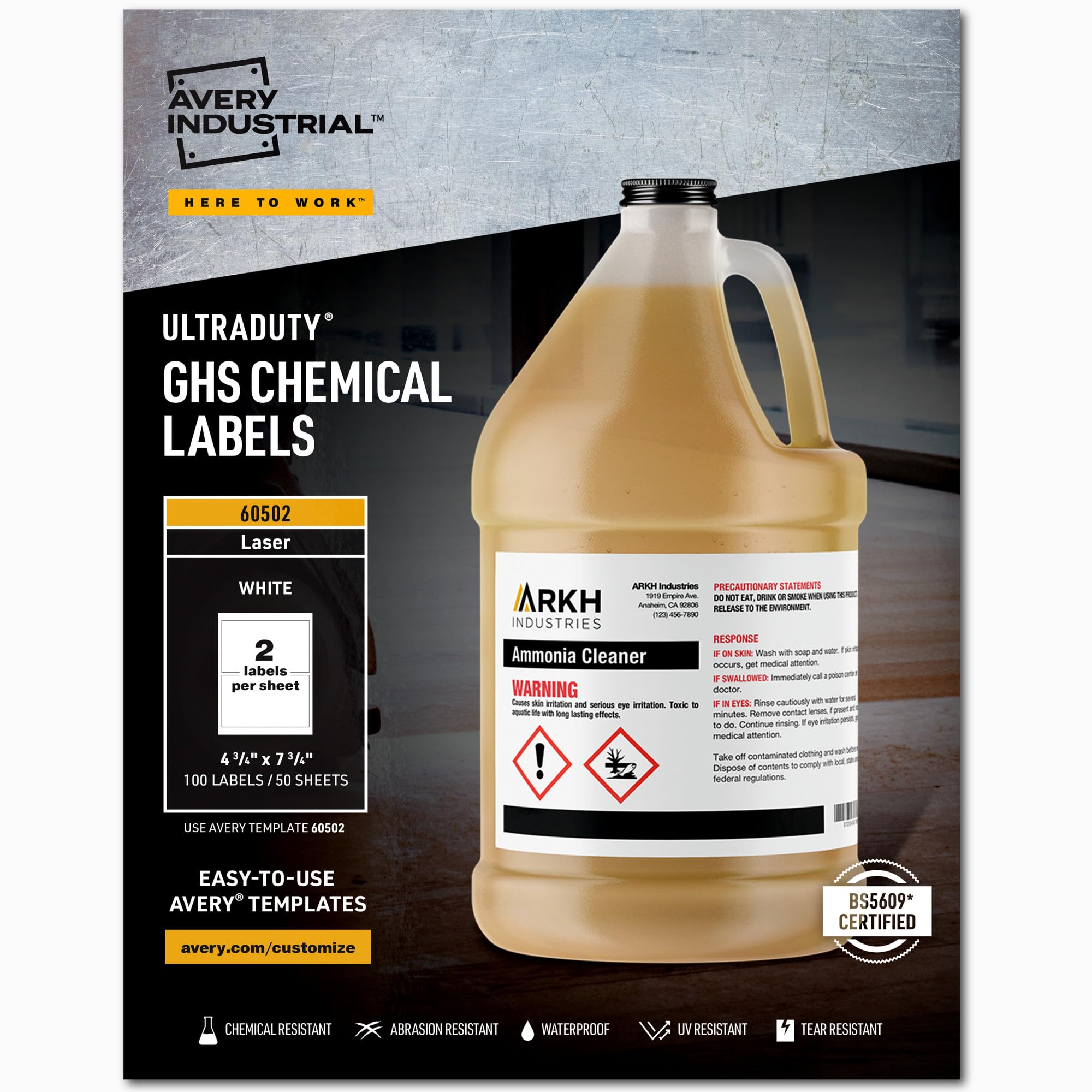 Avery UltraDuty GHS Chemical Labels for Laser Printers - Waterproof & UV Resistant - 4.75