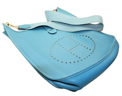 Authentic Hermes Evelyne GM Handbag in Blue Jean Clemence Leather - Luxury Tote for Women, Perfect for Work, Travel & Everyday Use