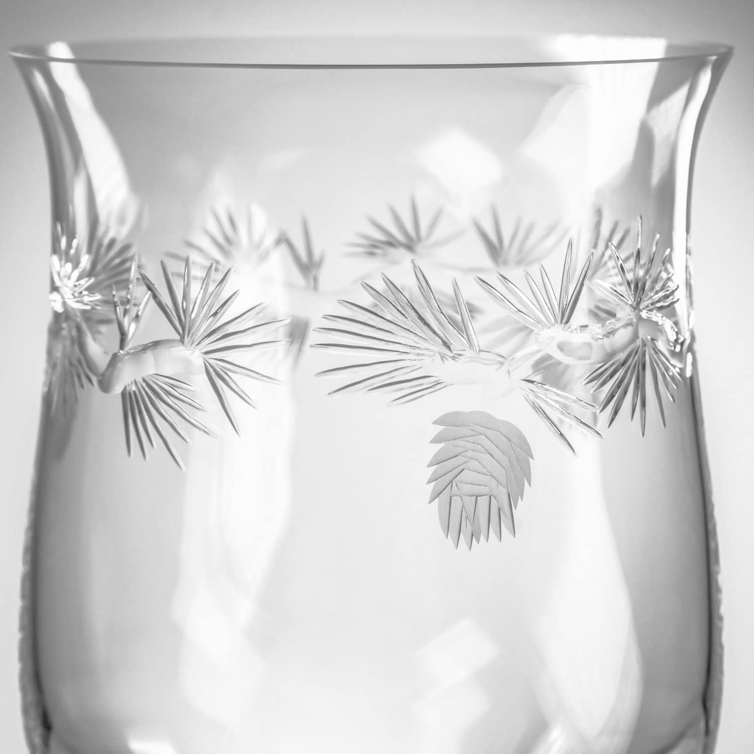ICY Pine Glass Hurricane Candle Holder - 8 Inch Engraved Hurricane Vase for Pillar Candles & Flowers - Lead-Free Diamond-Wheel Engraved Glass - Perfect for Weddings, Home Decor, and Romantic Dinners