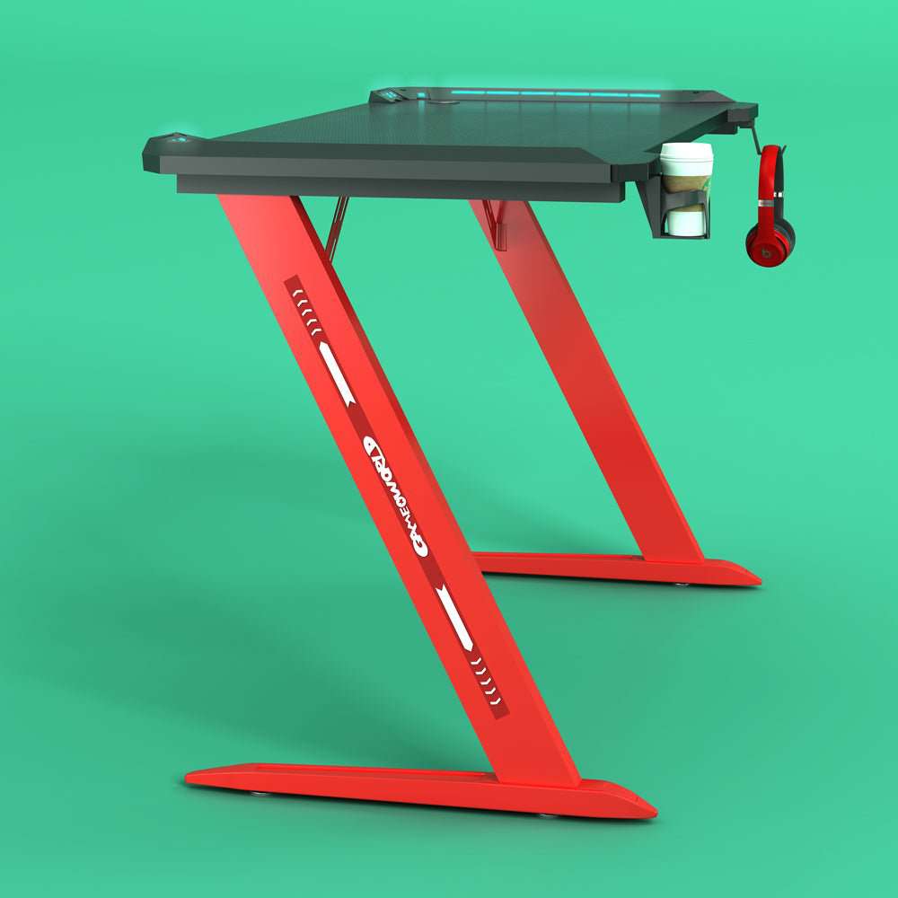 140cm RGB Gaming Desk with LED Lights - Carbon Fiber Z-Shaped Design for Home Office & PC Gaming - Perfect for Esports, Streaming & Workstations