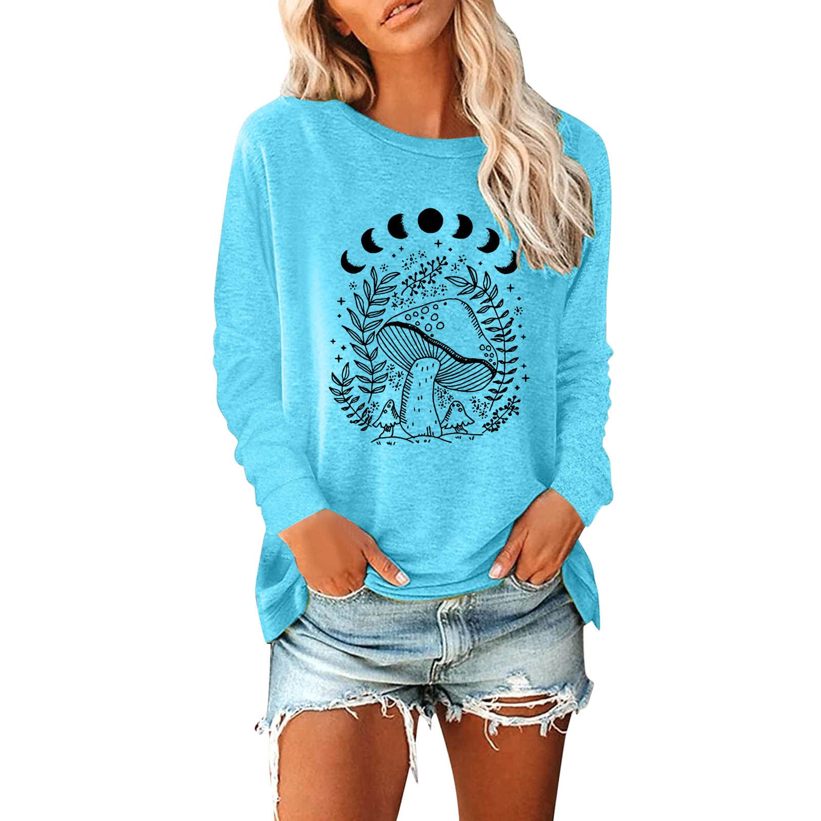 Women's Casual Loose Fit Printed Long Sleeve Blouse - Round Neck Tunic Top for Everyday Wear - Perfect for Work, Outings & Layering
