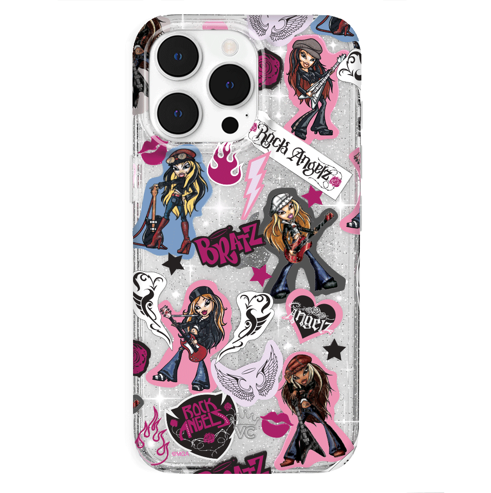 Bratz Rock Angelz Glitter iPhone Case - Stylish Protective Cover for iPhone 13/14/15 Pro Max - Trendy Sparkle Design for Girls & Teens - Perfect for School, Parties & Daily Use
