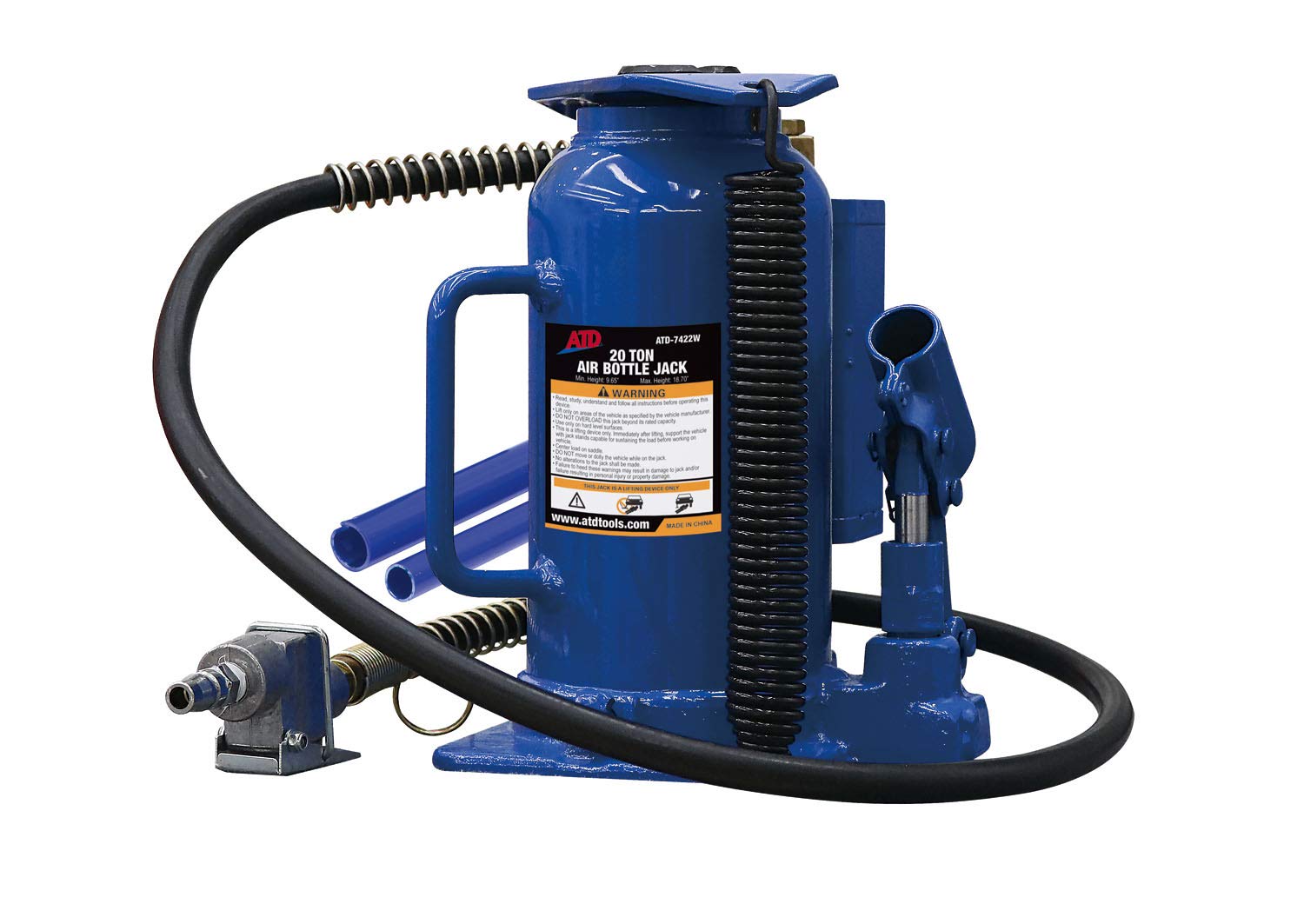 ATD Tools 7422 20 Ton Air Actuated Bottle Jack - Heavy Duty Hydraulic Lift for Automotive Repair & Industrial Use