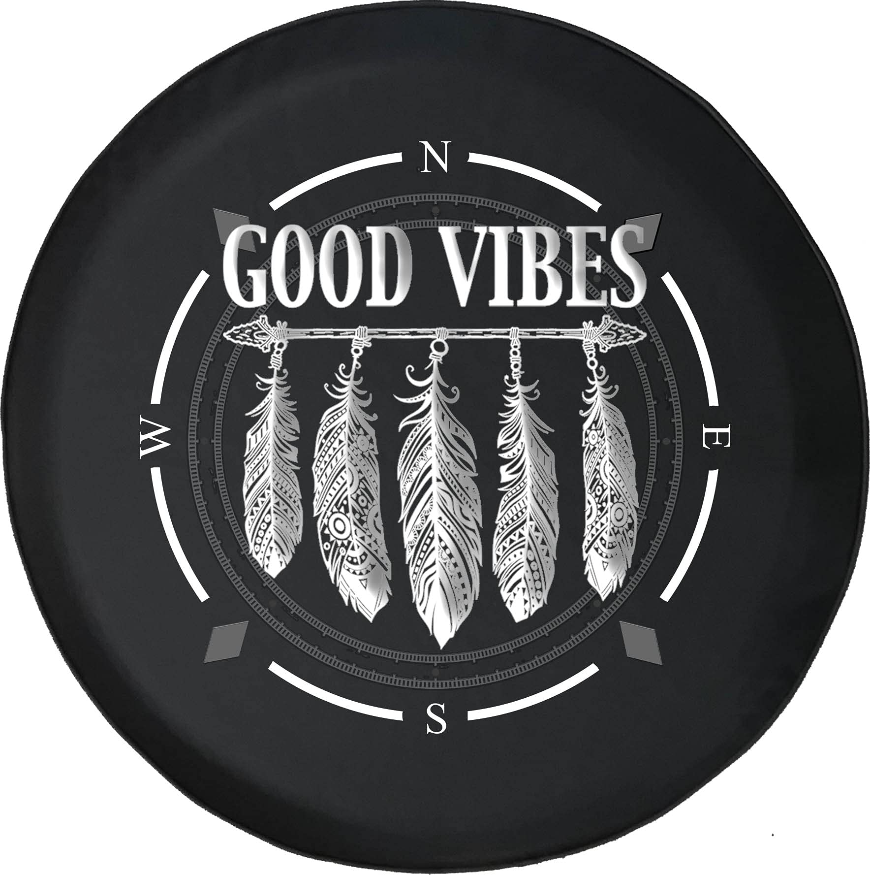 American Unlimited Spare Tire Cover with Compass Design - Good Vibes Boho Style Wheel Covers for SUV, Trailer, RV Accessories & Most Vehicles | Perfect for Road Trips, Camping & Outdoor Adventures