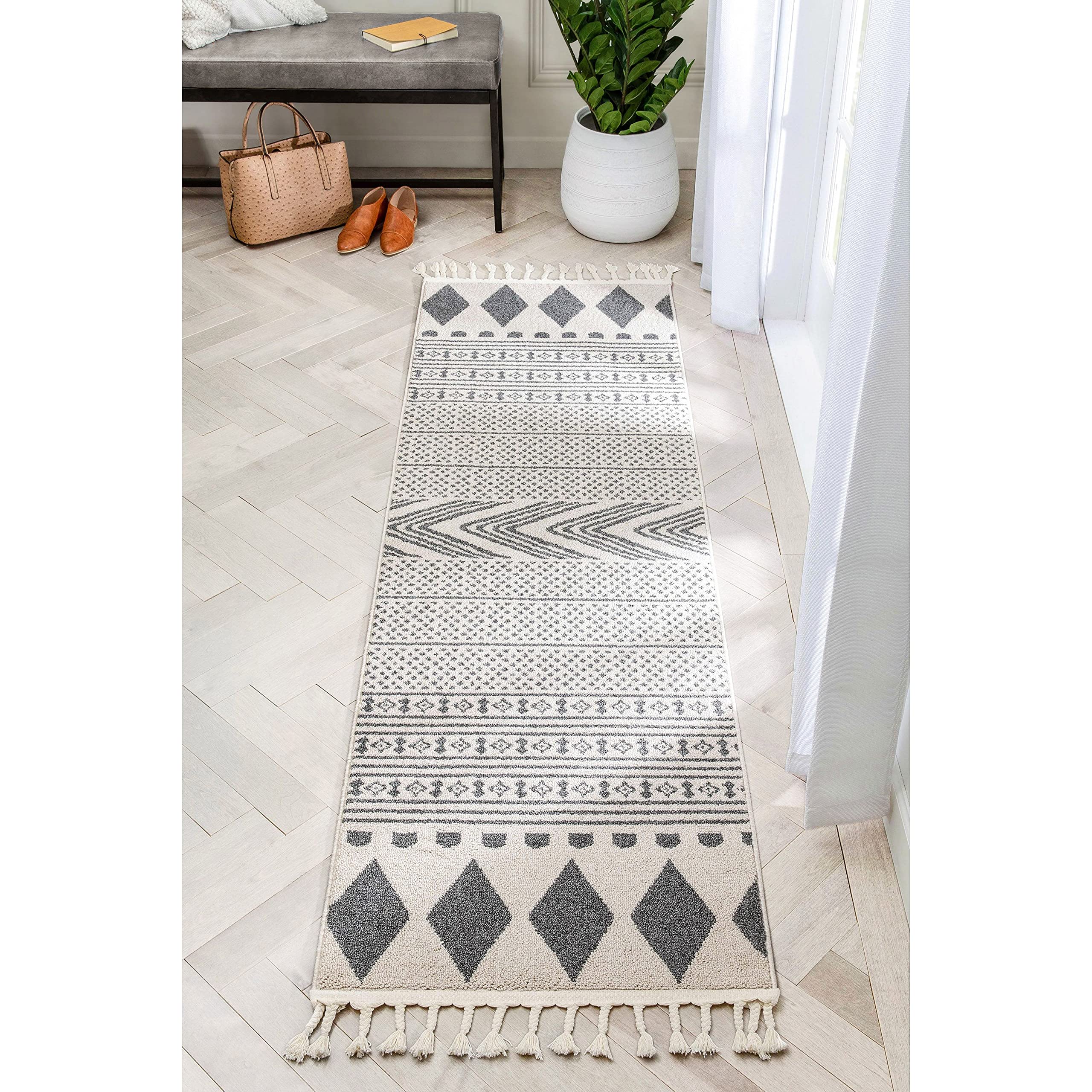 Well Woven Loop-De-Loop Cruce Tribal Moroccan Geometric Grey Kilim-Style 2'3
