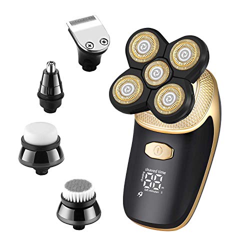 Men's Electric Razor 5-in-1 Waterproof Shaver & Beard Trimmer Kit with LED Display - USB Rechargeable Bald Head Shaver for Smooth Shaving at Home, Travel & Gym Grooming