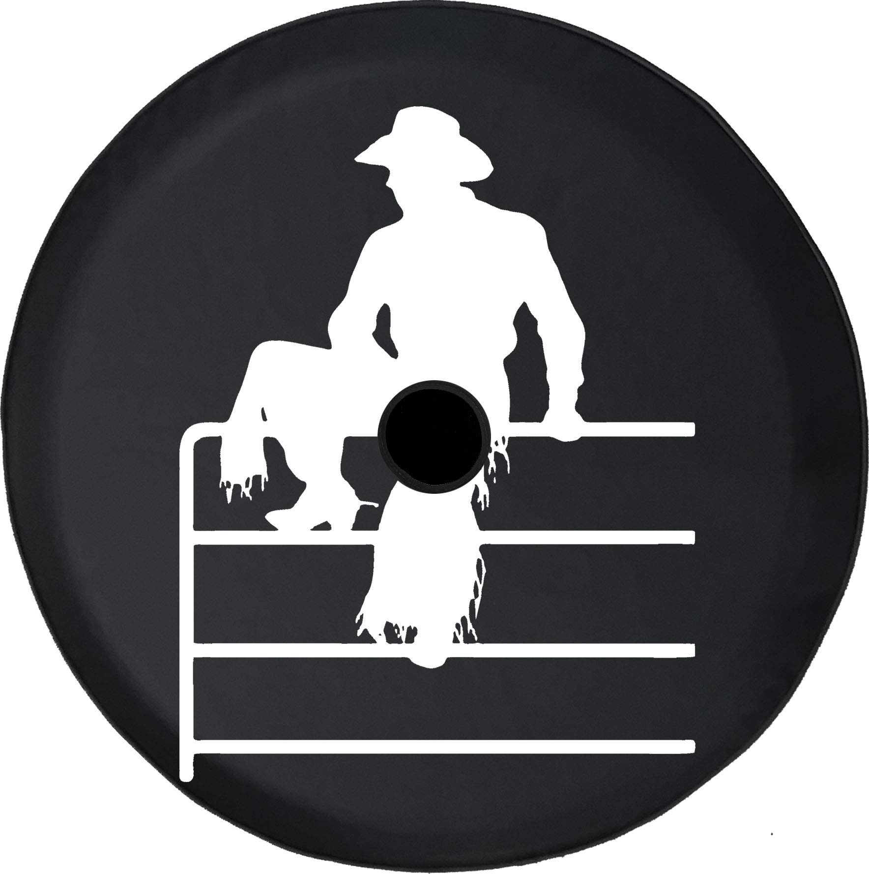 32 Inch Black Spare Tire Cover with Rodeo Cowboy Spurs & Hat Design - Fits Trailers with Backup Camera Hole | Durable Weatherproof Protection for Trucks, RVs & Campers