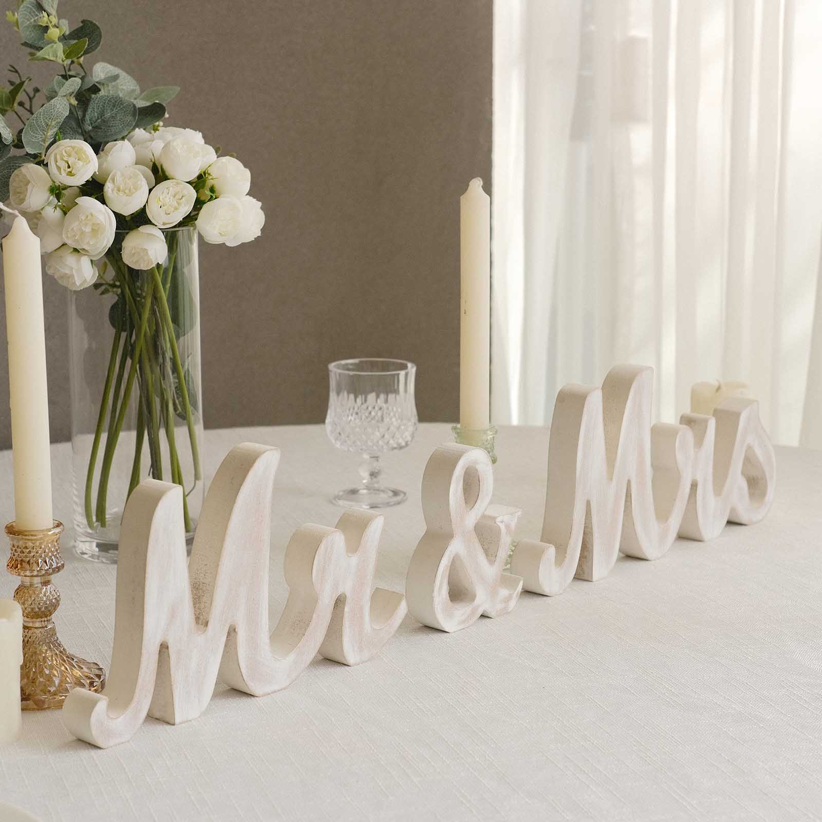 Glittered Wooden Mr & Mrs Freestanding Wedding Table Signs - Elegant Couple Name Display for Wedding Reception, Anniversary & Romantic Decor