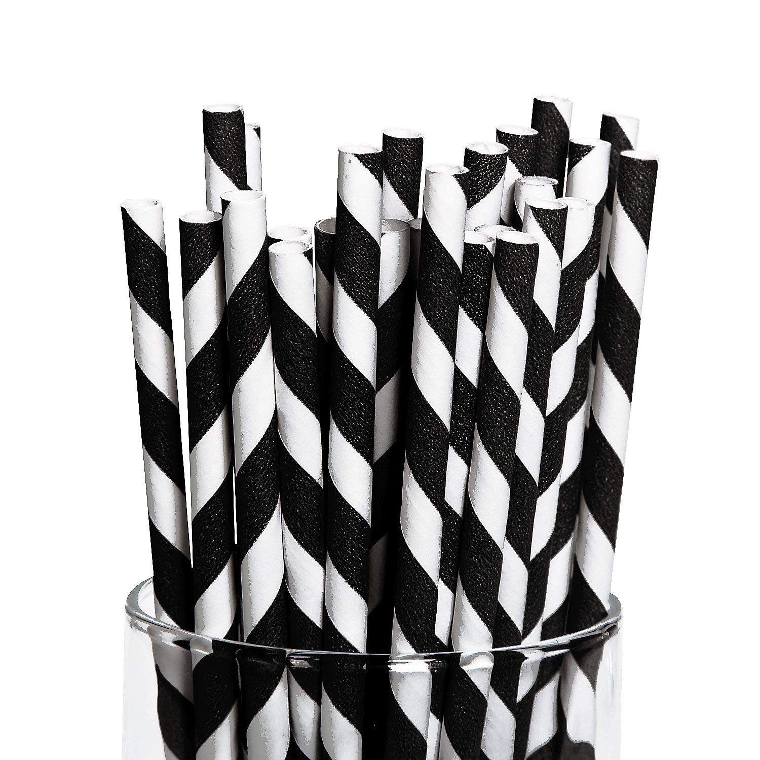 Eco-Friendly Black and White Striped Paper Straws - 24 Pack Biodegradable Drinking Straws for Parties, Weddings, Baby Showers & Summer Beverages - Perfect for Cocktails, Smoothies & Iced Coffee