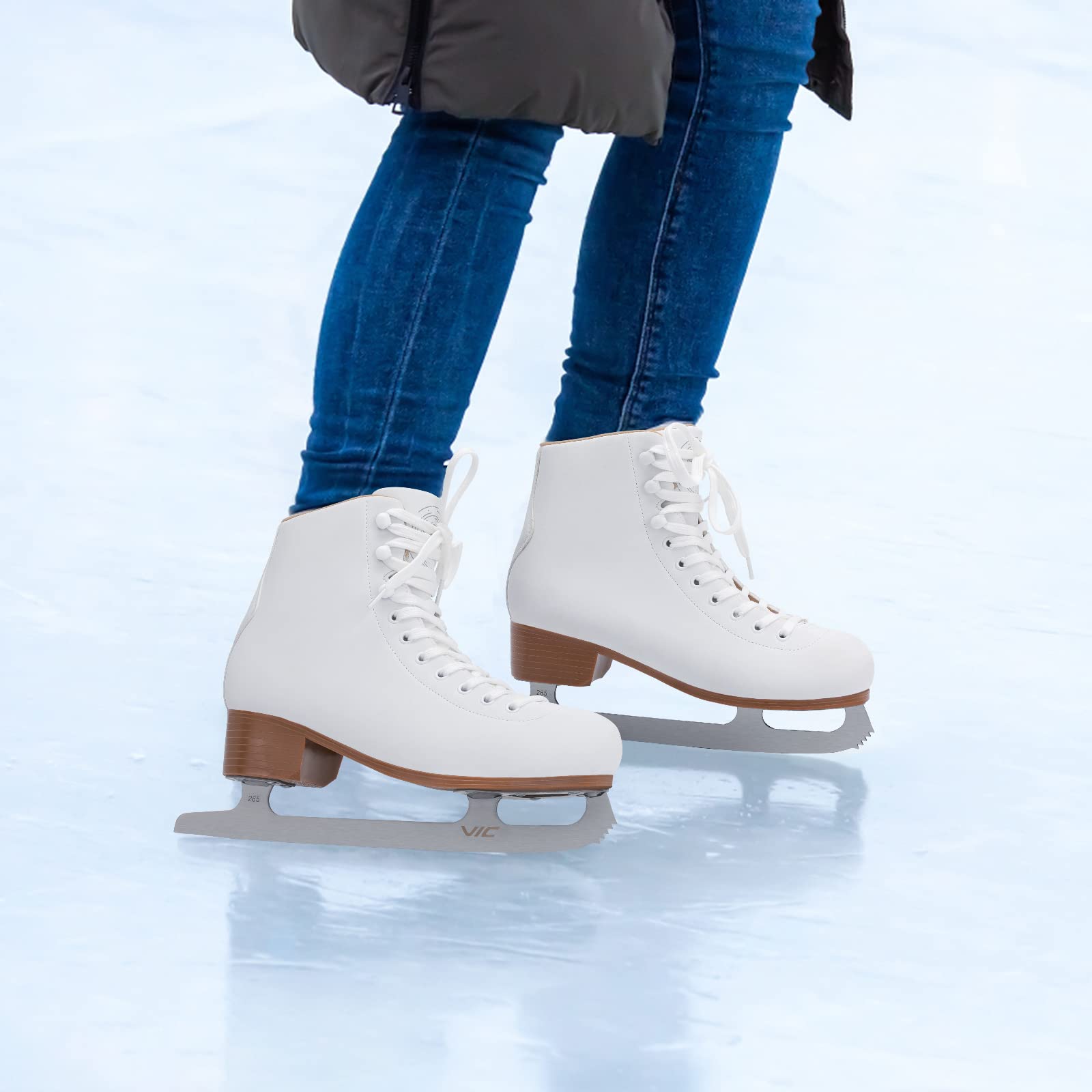 Women's Figure Ice Skates with Lace-Up Design & Skate Guards - Perfect for Indoor & Outdoor Skating, Ice Hockey, and Recreational Use
