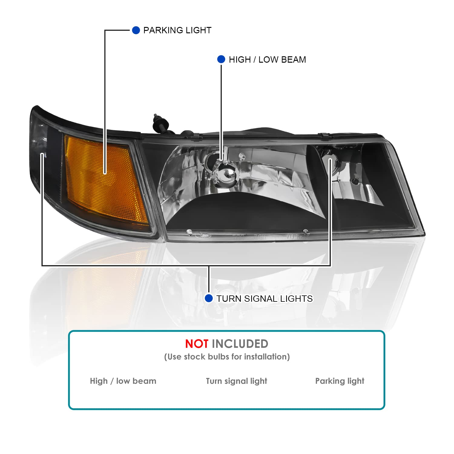 Spec-D Tuning Black Housing Clear Lens Headlights & Corner Lights for 1998-2002 Mercury Grand Marquis - Left & Right Pair Headlight Assembly - Upgrade Your Ride for Night Driving & Custom Look