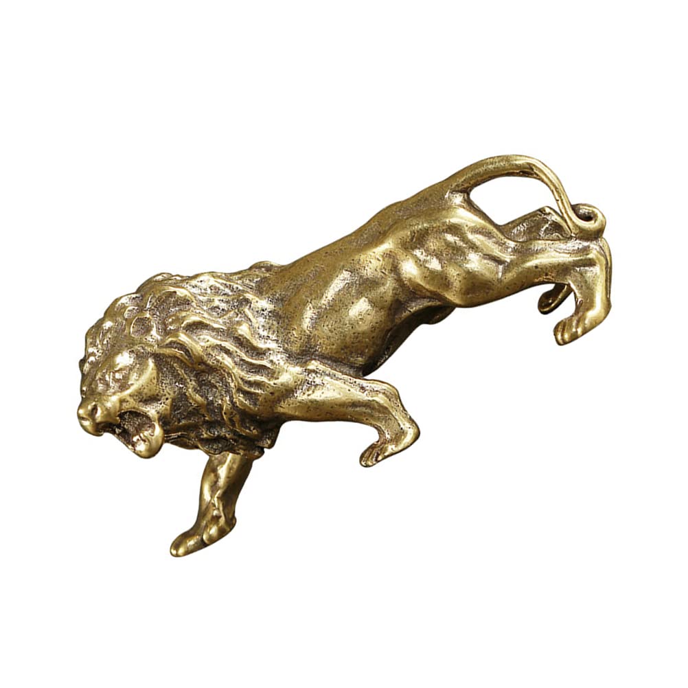 Handmade Copper Lion Statue - Wealth & Prosperity Figurine, Chinese Zodiac Animal Sculpture, Desk Ornament for Home Office Decor, Feng Shui Gift for Business Success