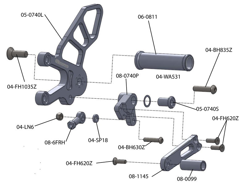 Aprilia RSV4 2008 Complete Rearset - High-Performance Motorcycle Footpegs & Gear Shift Lever for Racing & Street Riding