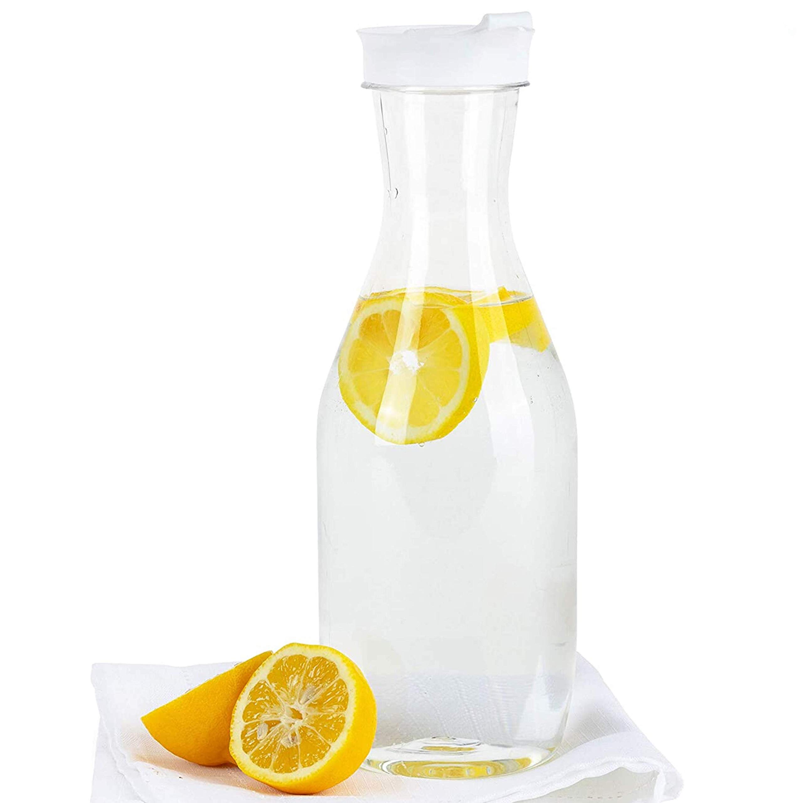 50 Oz. Clear Plastic Pitcher with White Cap - Heavy Duty Water Container for Iced Tea, Cold Brew, Mimosa Bar - Premium Quality Pitcher for Parties, Restaurants & Home Use - 1 Pack