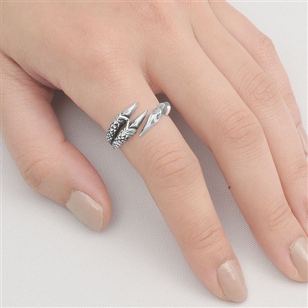 Gothic Biker Ring - .925 Sterling Silver Fang Talon Design, Adjustable Open Band (Sizes 6-12) | Perfect for Motorcycle Enthusiasts, Punk Fashion & Edgy Jewelry Lovers