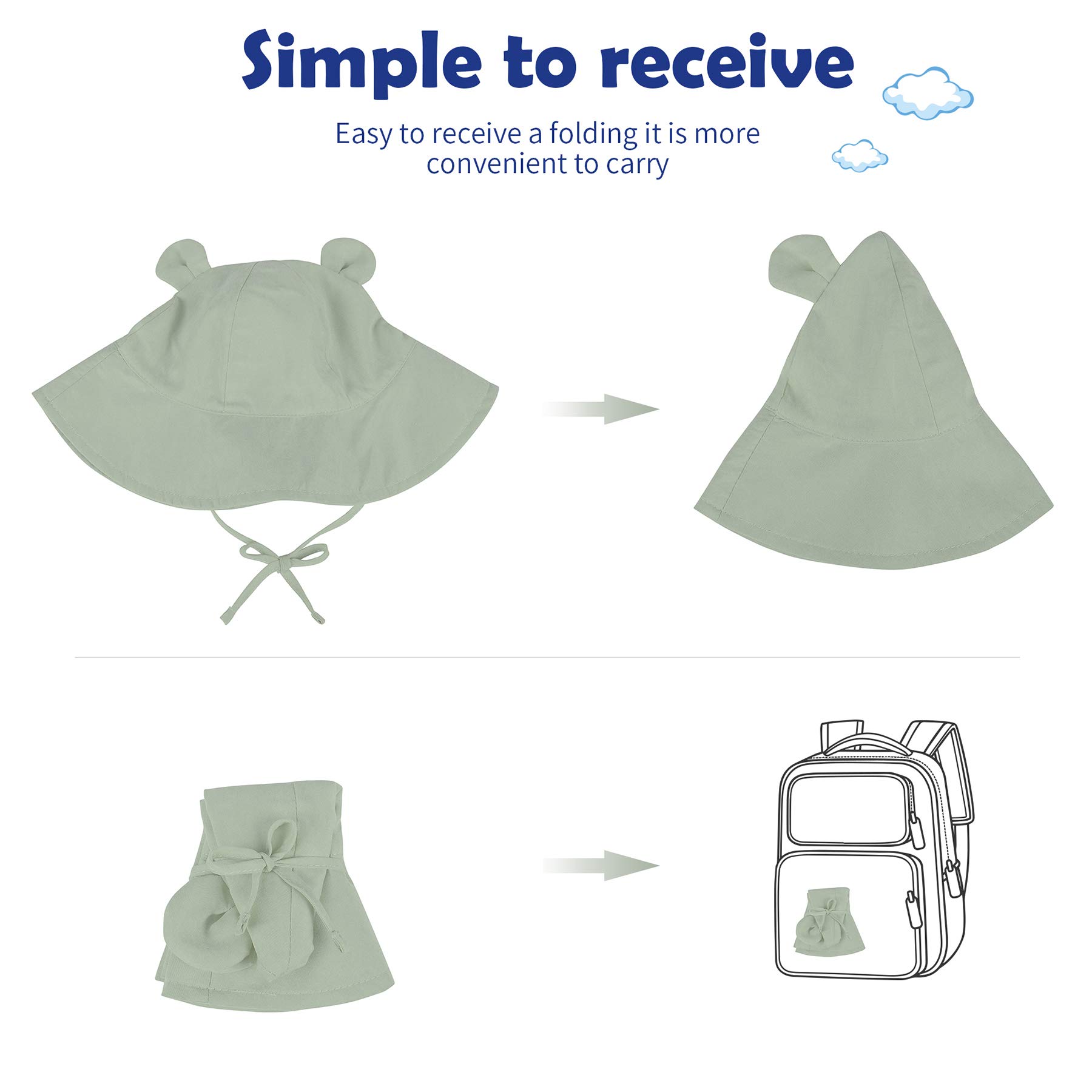 Zando Baby & Toddler Sun Bucket Hat - UPF 50+ Wide Brim Beach Hat for Infants & Girls - UV Protection Summer Outdoor Hat for Park, Beach, Pool & Playtime